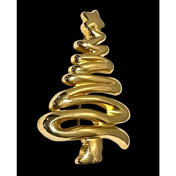 Gold Christmas Tree Brooch Pin 2.5” Fernando Originals Designer Signed FO Vtg - Picture 4 of 4